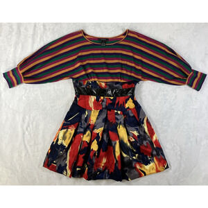 Mee Mileid 100% Silk Seamed Fluted Blouse Tunic Size 4 Zip Side Bright Colorway